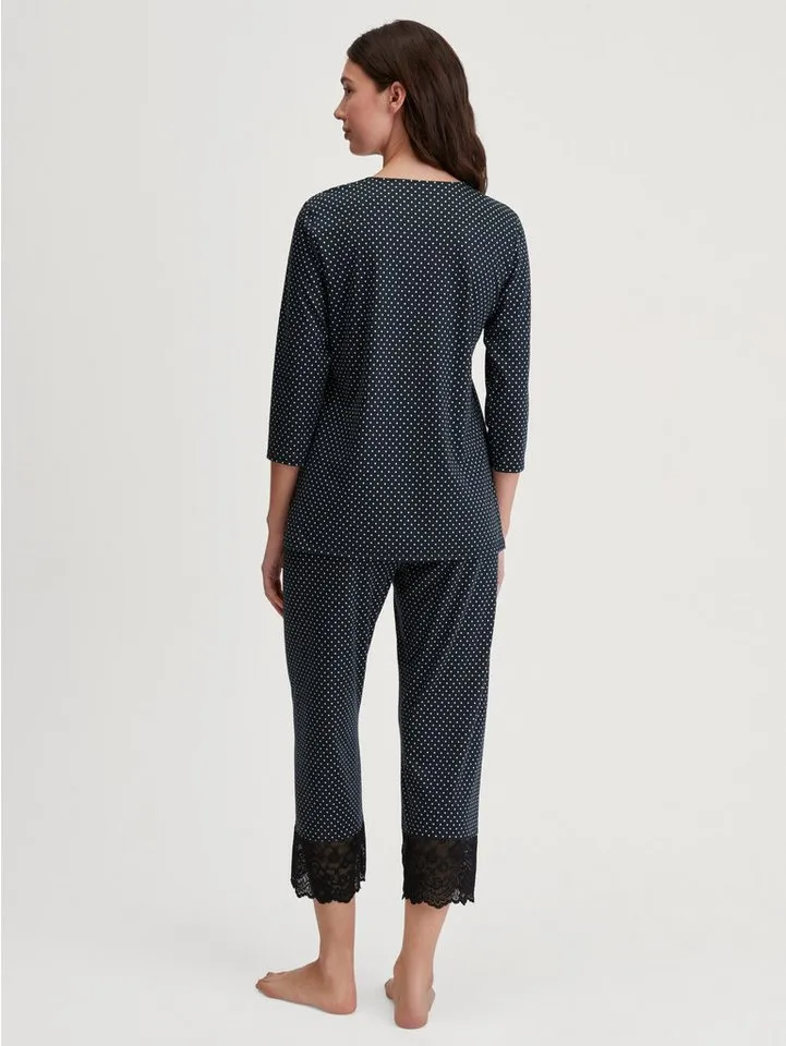 CALIDA CALIDA Capri-Pyjama Deep Dreams (2 tlg) 7/8-Länge, gepunktet, Spitze, atmungsaktiv, weich, Schwarz, – Produktbild 3 von 5