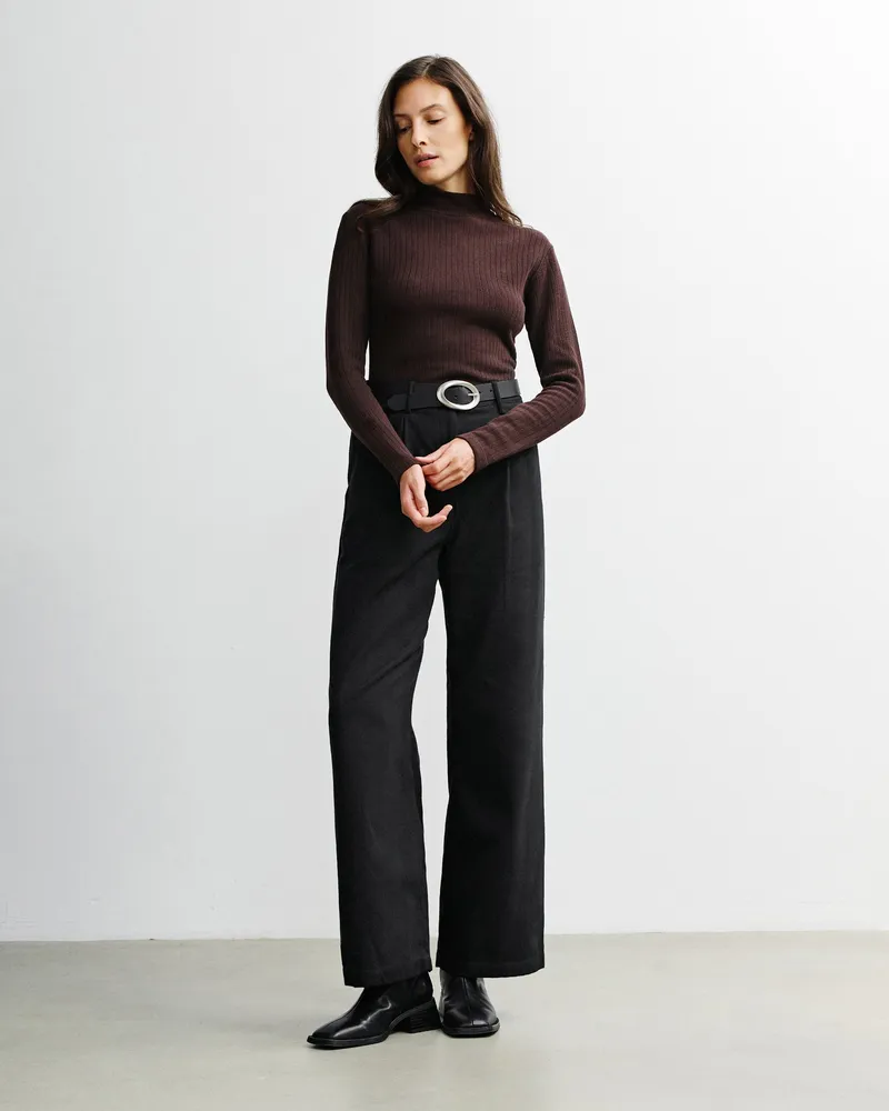 Rotholz Rotholz Damen vegan Longsleeve Mockneck Dunkelbraun, Braun, – Produktbild 1 von 2