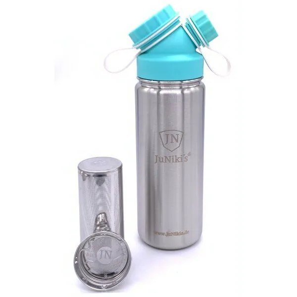 JN JuNiki's JN JuNiki's Frühlingsedition Trinkflasche isoliert türkis + Teefilter – Produktbild 1 von 4