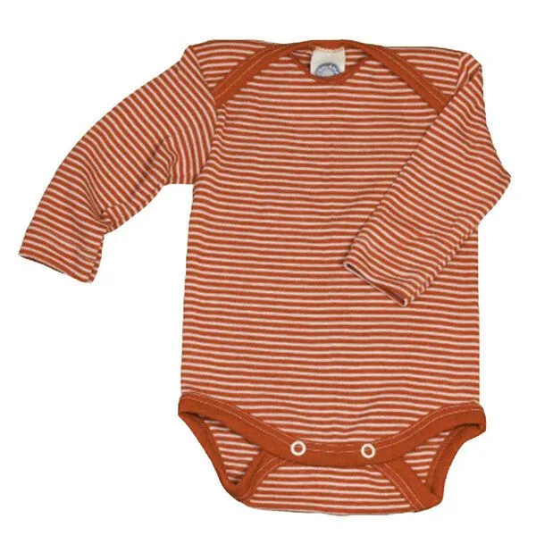 Cosilana Cosilana Baby-Body Langarm Wolle Seide, Orange geringelt, – Produktbild 1 von 1