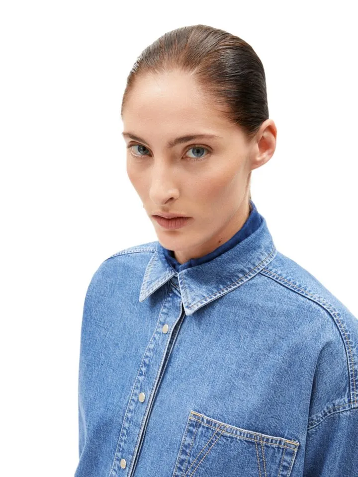 ARMEDANGELS ARMEDANGELS Langarmbluse blau,Casual,Baumwolle,Unifarben,Hemdblusenkragen,Lang,Oversized, Blau, – Produktbild 5 von 5