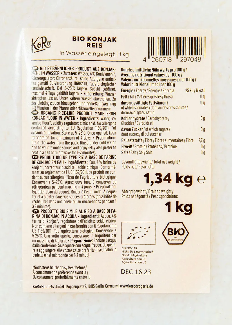 KoRo Bio Konjak Reis in Wasser 1 kg – Produktbild 3 von 5