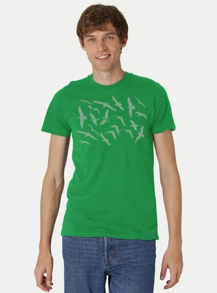 Peaces.bio - handbedruckte Biomode Peaces.bio - handbedruckte Biomode Fit T-Shirt Möwen Herren, Grün, – Produktbild 1 von 2
