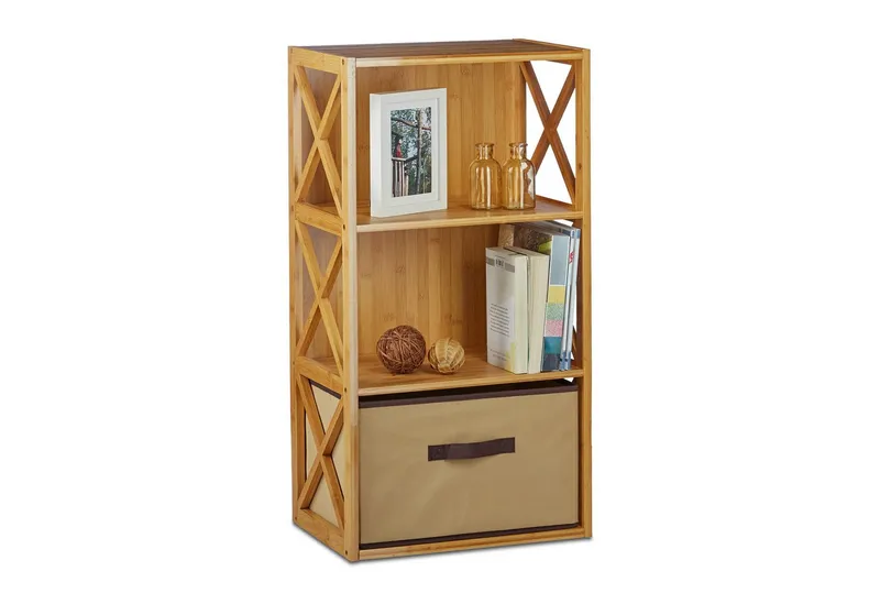 RELAXDAYS RELAXDAYS Standregal Regal Bambus mit Korb, 3, Braun, – Produktbild 1 von 5