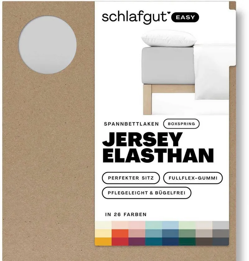 Schlafgut Schlafgut Spannbettlaken EASY Jersey Elasthan Boxspring, Jersey, Gummizug: rundum, (1 Stück), MADE IN GREEN by OEKO-TEX®, Grau, – Produktbild 3 von 5