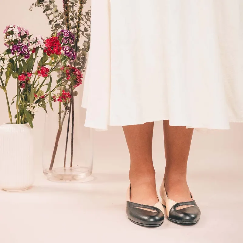 NAE NAE Damen vegan Ballerinas Deme Veganes Öko-Leder Beige/Schwarz, Beige, – Produktbild 2 von 2