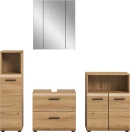 welltime Badmöbel-Set FLORENZ, 4-teilige Badkombination, hochwertige MDF-Front, (Set, 4-St., Midischrank hoch, WBU, Spiegelschrank, Midischrank breit), Bad-Kombination, Bad-Möbel, Badezimmer, Kombination, Kombi – Produktbild 1 von 1
