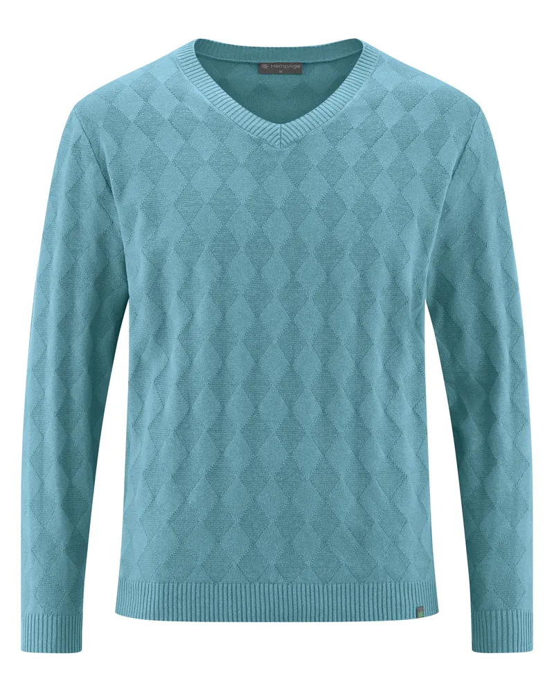 HempAge Hempage Herren vegan Pullover Mit V-Ausschnitt Wave Blau, Blau, – Produktbild 1 von 2