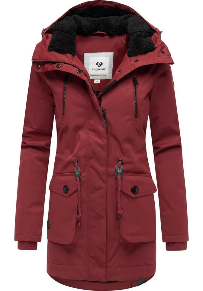 ragwear ragwear Kurzmantel Ellsa YOUMODO Winterparka mit auffälligen Taillenzugkordeln und Kapuze, Rot, – Produktbild 4 von 4