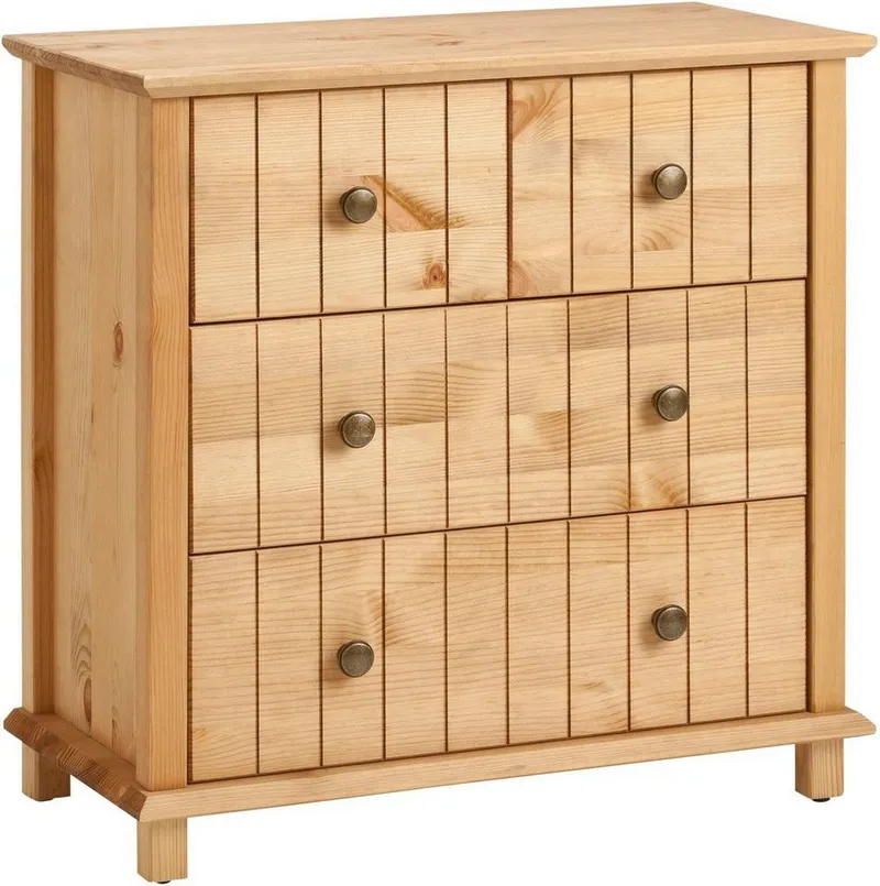 Home affaire Badkommode Vili, Badezimmerschrank, Unterschrank, 4 Schubladen, aus Massivholz, Beige, – Produktbild 4 von 5