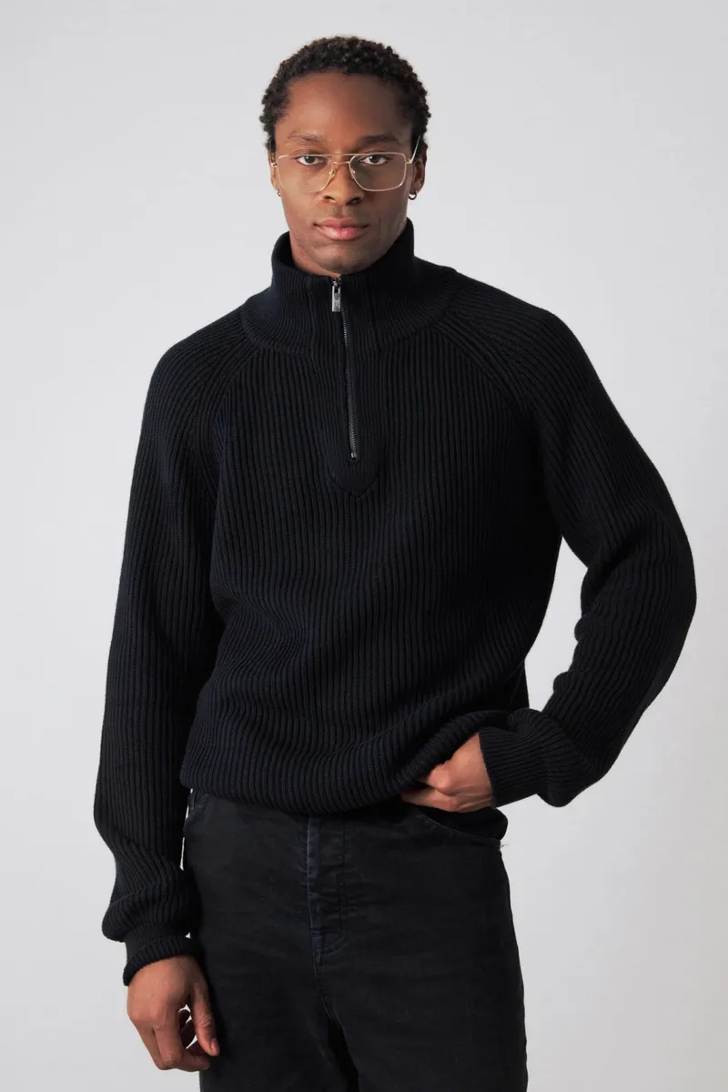 Honest Basics Honest Basics Herren vegan Half-Zip Pullover Strick Schwarz, Schwarz, – Produktbild 2 von 2