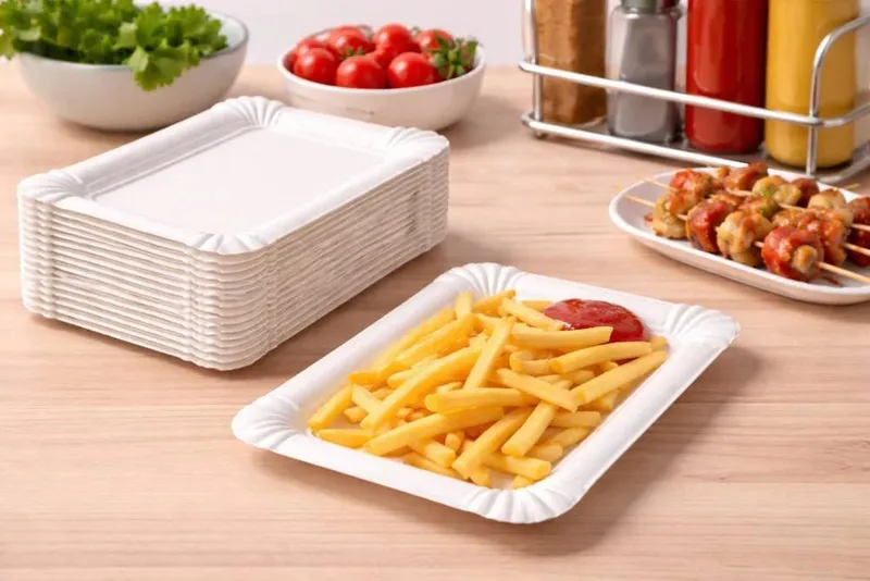 PACKEO Pappteller Einweg-Servierschale aus Pappe, Kuchtenteller, rechteckig 20 × 13 cm, (250 St), - Weiss – Produktbild 5 von 5