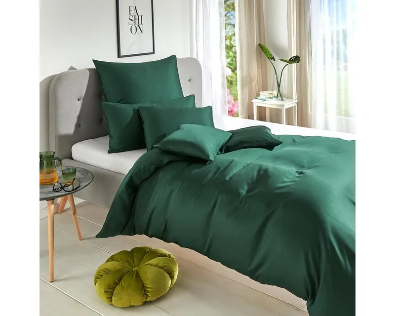 TRAUMSCHLAF Bettwäsche Uni Tencel™ Lyocell, Lyocell, 2 teilig, glatte Oberfläche und super angenehmes weiches Hautgefühl, Grün, – Produktbild 2 von 5