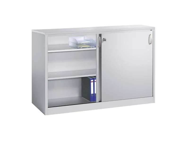 C+P C+P Schiebetürenschrank aus Stahl 160 cm breit lichtgrau T 50 H 100 – Produktbild 1 von 1