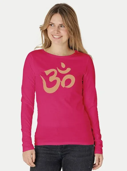 Peaces.bio - handbedruckte Biomode Peaces.bio - handbedruckte Biomode Bio-Damen-Langarmshirt "OM", Pink, – Produktbild 2 von 3