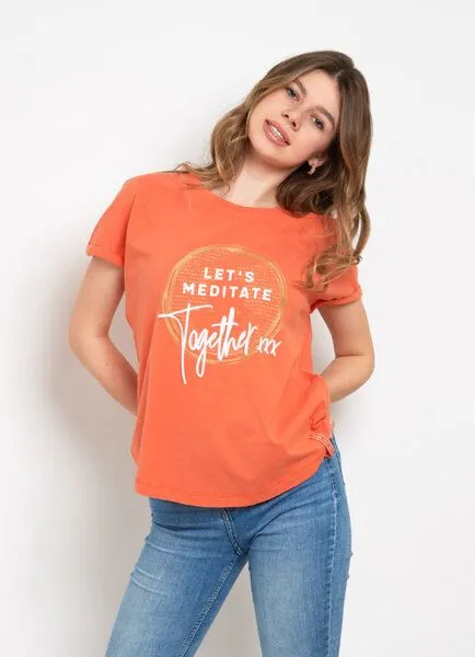 SPARKLES OF LIGHT SPARKLES OF LIGHT Boxy Shirt | LET'S MEDITATE, Rot-orange (orange), – Produktbild 1 von 3