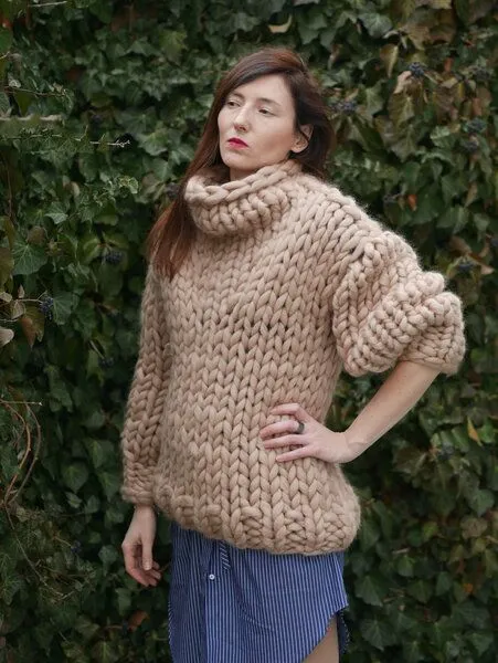 PANAPUFA PANAPUFA 100% Wolle chunky strickpullover, Beige, – Produktbild 2 von 2