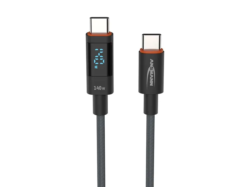 Ansmann Ansmann Ladekabel mit Display USB-C auf USB-C, 2 m, anthrazit – Produktbild 1 von 1