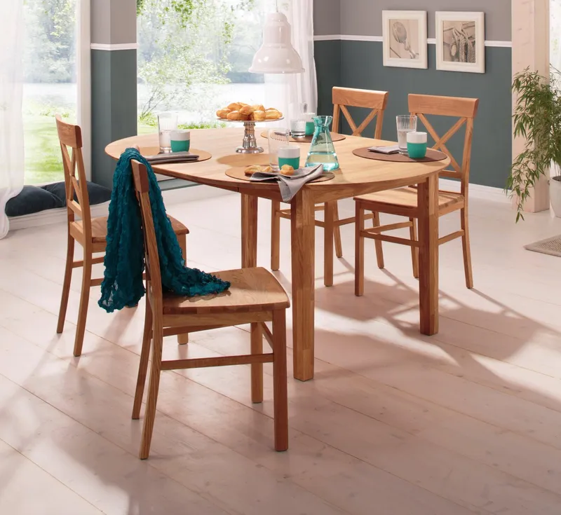 Home affaire Esstisch Time Massivholz FSC Holztisch, Durchmesser 120 cm, mit Auszugsfunktion, Küchentisch, Bestseller, Beige, – Produktbild 1 von 5