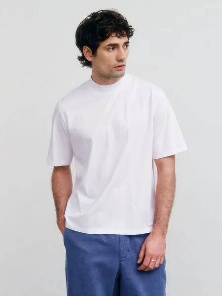 Rotholz Rotholz T-Shirt mit breitem Kragen aus Bio-Baumwolle, Weiss, – Produktbild 3 von 5
