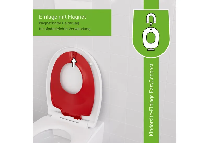 LUVETT Kinder-WC-Sitz C490 mit Kindersitz Softclose Magnetisch abnehmbar Duroplast O-Form (Komplett-Set, Kindersitz-Einlage), mit Original SoftClose® Absenkautomatik, Duroplast, Rot, – Produktbild 4 von 5