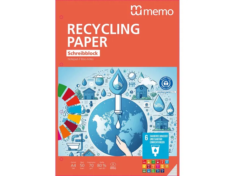 Memo memo Schreibblock A4 lin.50 Bl. RC-plus – Produktbild 1 von 1