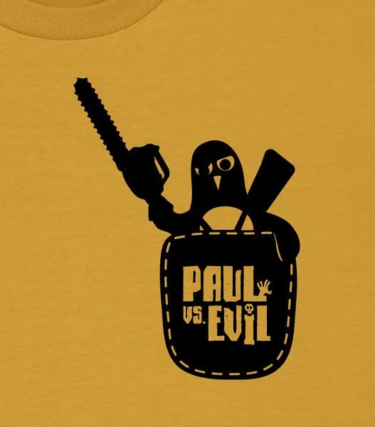 päfjes päfjes Pinguin Paul vs. Evil - Fair Wear Männer Bio T-Shirt, Gelb (ochre), – Produktbild 3 von 4