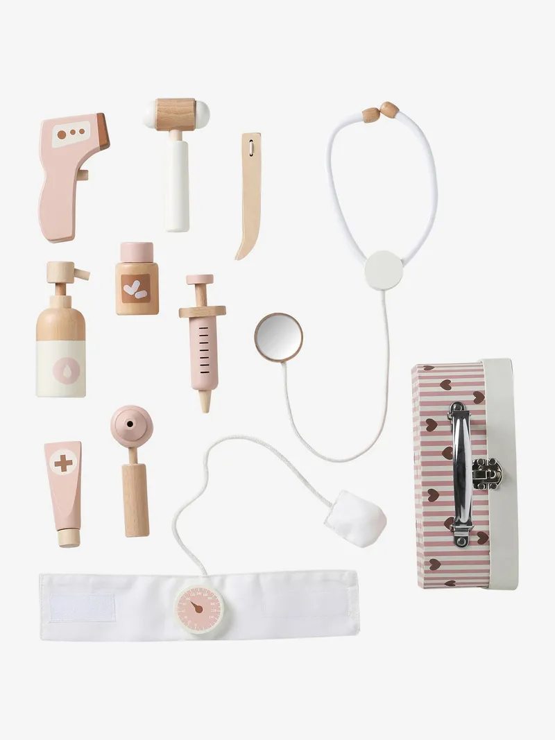 Vertbaudet Vertbaudet Puppen-Arztkoffer mit 10 Accessoires Holz FSC® Kinder, Rosa, – Produktbild 2 von 4