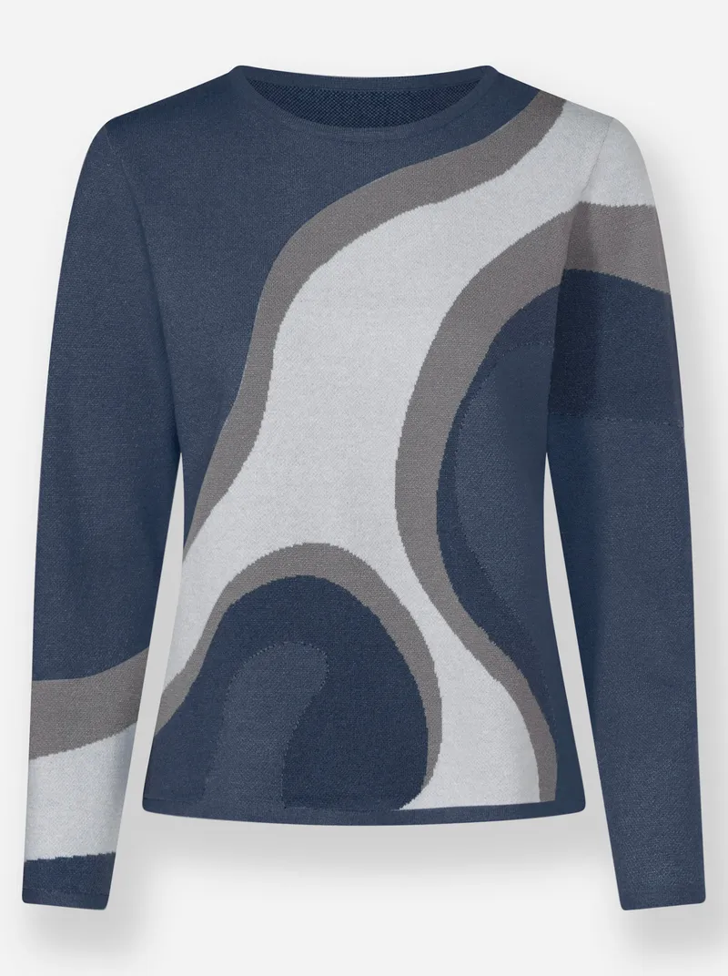 Witt Strickpullover dunkelblau-rauchblau-gemustert, Dunkelblau-rauchblau-gemustert, – Produktbild 1 von 2