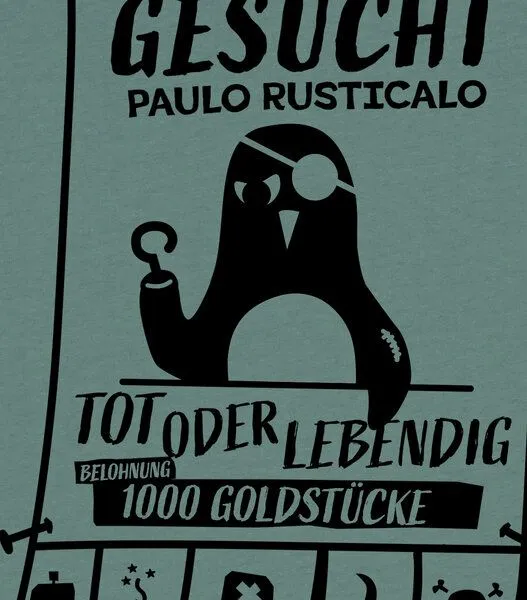 päfjes päfjes Wanted Gesucht / Pinguin Pirat Paulo Rusticalo - Fair Wear Unisex Männer Bio T-Shirt, Grün (green bay), – Produktbild 3 von 4