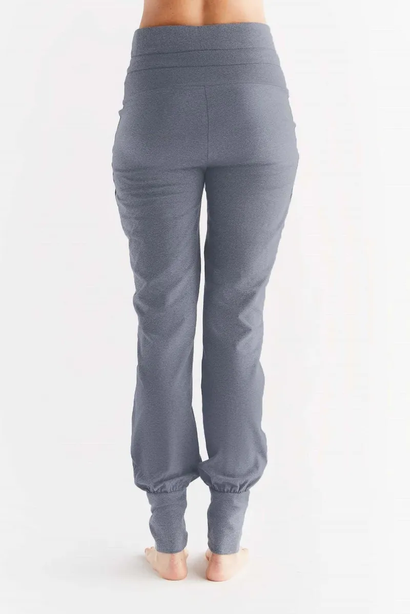 Leela Cotton Leela Cotton Damen vegan Yogahose Mit Umgeschlagenem Bund Marineblau Melange, Dunkelblau, – Produktbild 2 von 2