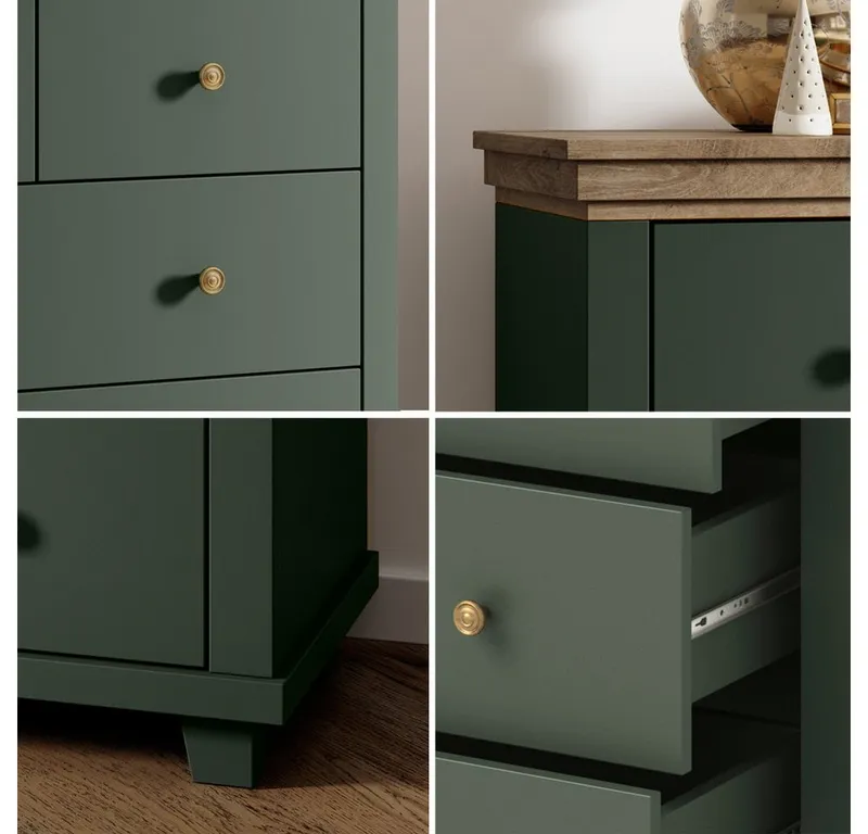 Lomadox Kommode EPSOM-83, Kommode Landhausstil in grün mit Lefkas Eiche Nb. 90/112,5/42 cm, Grün, – Produktbild 3 von 5