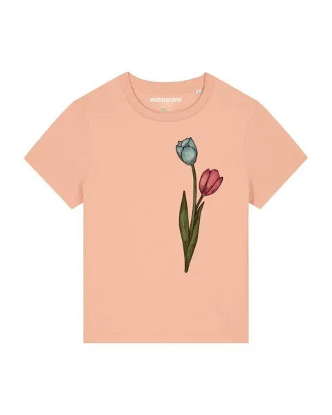 watapparel watapparel T-Shirt Frauen Blume in Wasserfarbe 05, Fraiche peche, – Produktbild 1 von 3