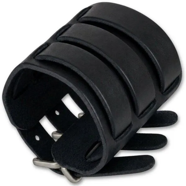 Simaru Simaru Breites Schnallenarmband aus Echtleder, Schwarz, – Produktbild 1 von 3