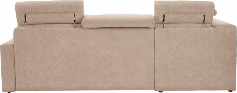 DOMO collection Ecksofa Ava, moderne Sitzheftung mit toller Doppelnaht, komfortabel, L-Form, mit Ottomane, inkl. Federkern, wahlweise mit Kopfteilverstellungen, Beige, – Produktbild 5 von 5