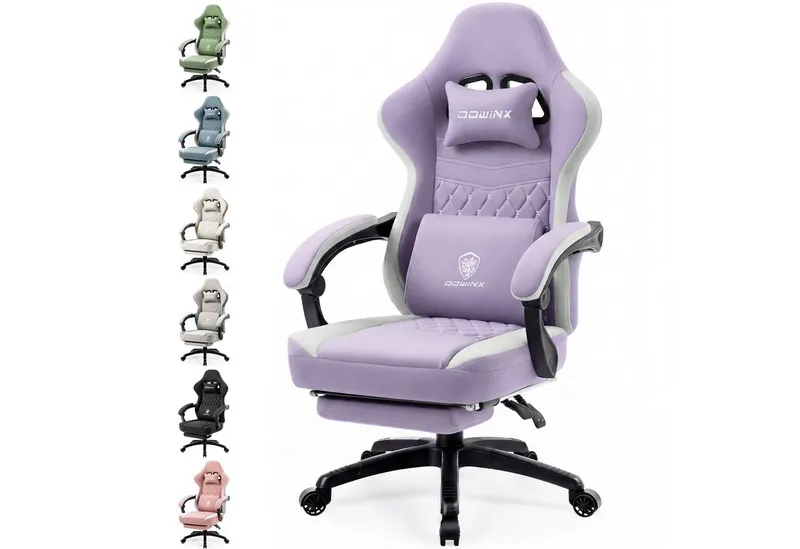 Dowinx Gaming-Stuhl Stoff mit Taschenfederkissen, Gaming Sessel mit Fußstütze, Ergonomischer Bürostuhl, Lila, – Produktbild 1 von 5