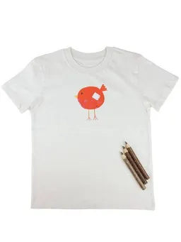 MelaDi Meladi Kinder Shirt aus Biobaumwolle - Roter Vogel auf Natural Raw – Produktbild 1 von 1