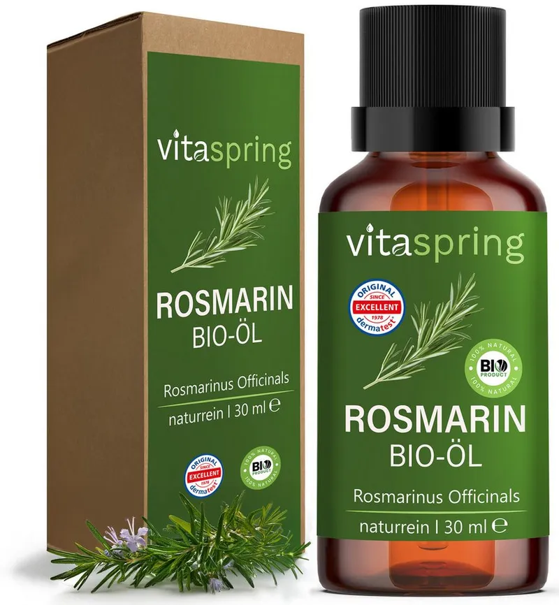 vitaspring Haaröl Rosmarinöl Apothekenqualität für Haare 100% Bio naturrein Rosmarinöl, 100% reines und ätherisches Öl – Produktbild 2 von 5