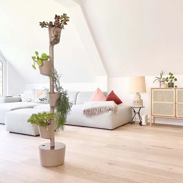 CitySens CitySens Vertikaler Blumentopf mit Wifi-Selbstbewässerung 4 Blumentöpfe, Rinde-teak, – Produktbild 1 von 4