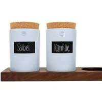 klotzaufklotz klotzaufklotz Vorratsdosenregal Nussbaum, Taubenblaue dosen, – Produktbild 1 von 1