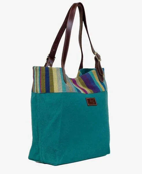 Dragolina Dragolina Shopper Miss Eve mit Webstoff der Pwo Karen, Petrol (blaugrün), – Produktbild 3 von 4
