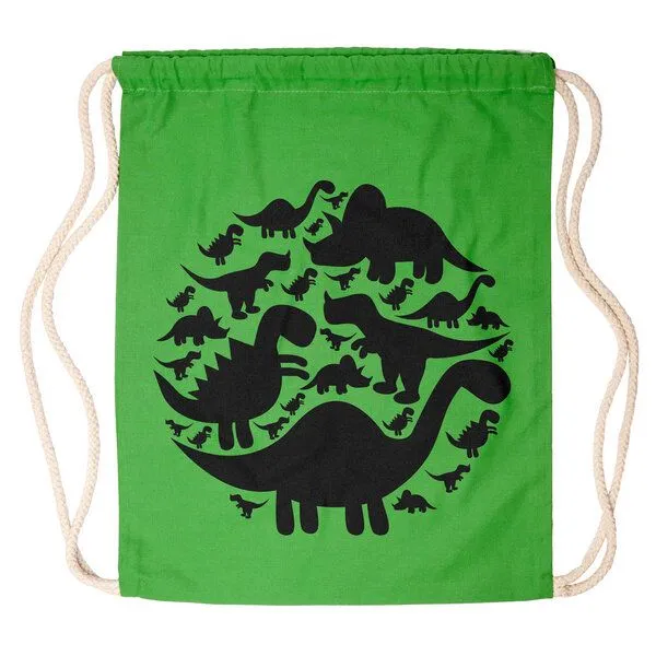 HANDGEDRUCKT HANDGEDRUCKT "Dinos" Schul-Turnbeutel, Grün, – Produktbild 1 von 2