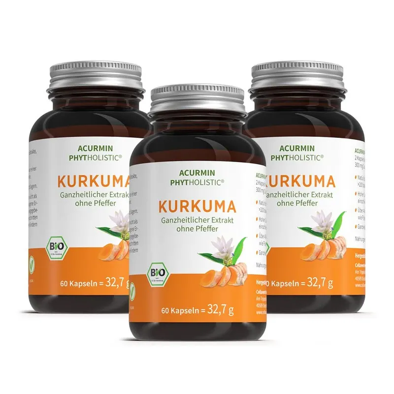 Cellavent Healthcare Bio Kurkuma Kapseln ohne Pfeffer – Acurmin Phytholistic 3 Monate – Produktbild 2 von 2