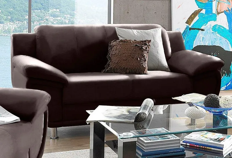 TRENDMANUFAKTUR 2-Sitzer Rondo 178 cm, 2-Sitzer, komfortabel, Federkern optional, Chromfüße, Couch wahlweise mit Federkern und in verschiedenen Bezügen bestellbar, Braun, – Produktbild 3 von 5