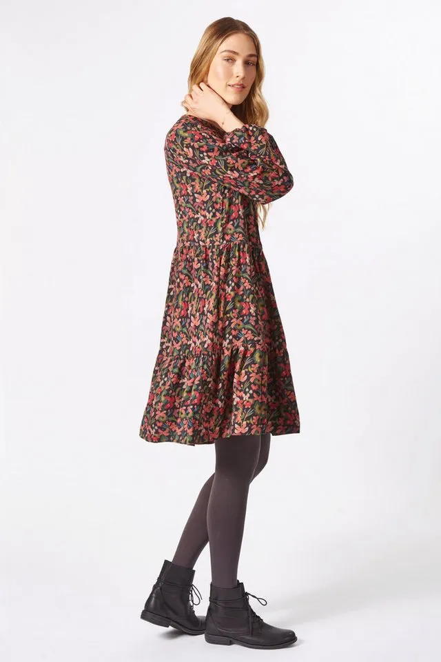 Himalaya Clothing Midikleid Verspieltes Kleid Damen mit Allover-Print aus hochwertiger Viskose Komfortables Blusenkleid langarm mit Muster, Rosa, – Produktbild 5 von 5