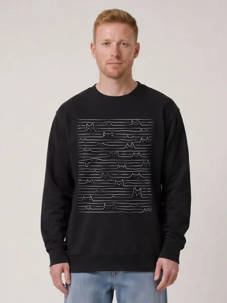 watapparel watapparel Sweatshirt Unisex Doodle Cats, Black, – Produktbild 2 von 2