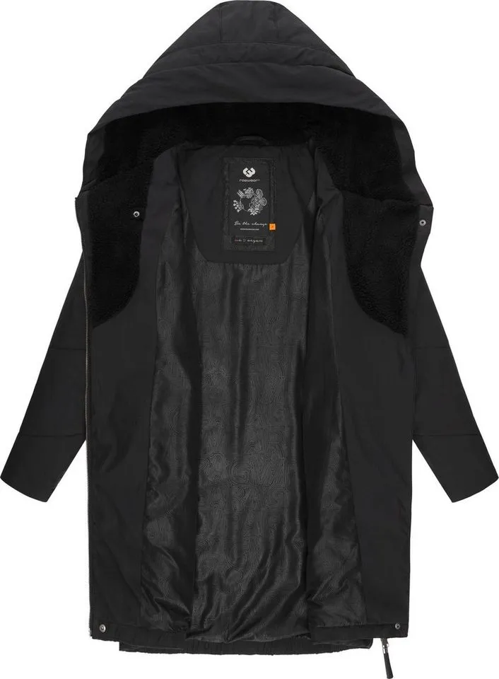 ragwear ragwear Wintermantel Gordon Long gesteppter Winterparka mit asymmetrischem Kragen, Schwarz, – Produktbild 1 von 4