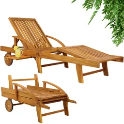 Casaria® Gartenliege klappbar verstellbar Akazienholz mit Ausziehtisch Rollen – Produktbild 1 von 1