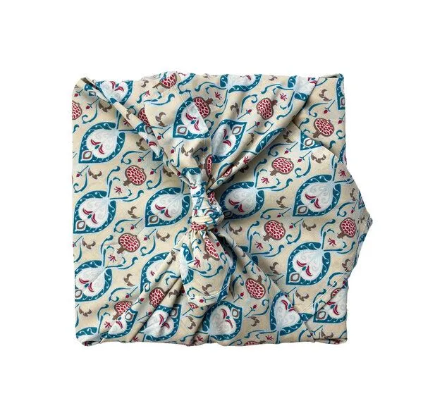 FabRap Gift Wrap FabRap Gift Wrap Wiederverwendbare Geschenkverpackung Furoshiki - Set mit drei Größen (einseitig), Teal (beige), – Produktbild 1 von 4