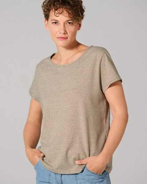 HempAge HempAge sommerliches Ringel-T-Shirt aus 55% Hanf, 45% Biobaumwolle, Shitake (braun), – Produktbild 2 von 4